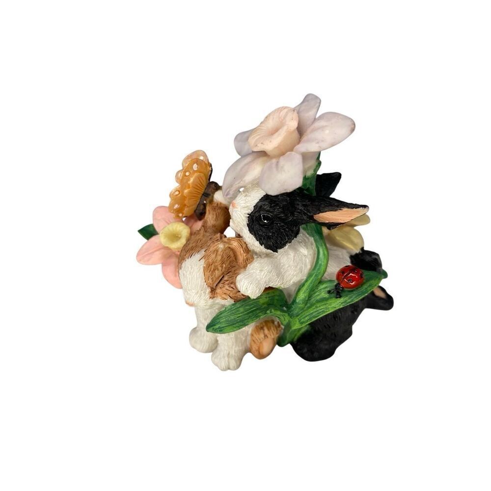 Vintage Resin Bunnies Figurine Floral Flowers Sculpture Easter